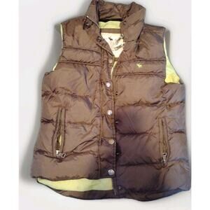 Vintage Women's Medium Abercrombie Brown/Green Puffer Vest Y2k